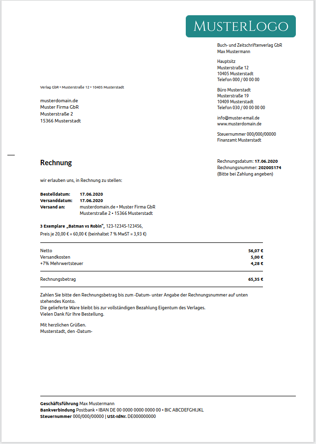Beispiel Rechnung von Billeroo